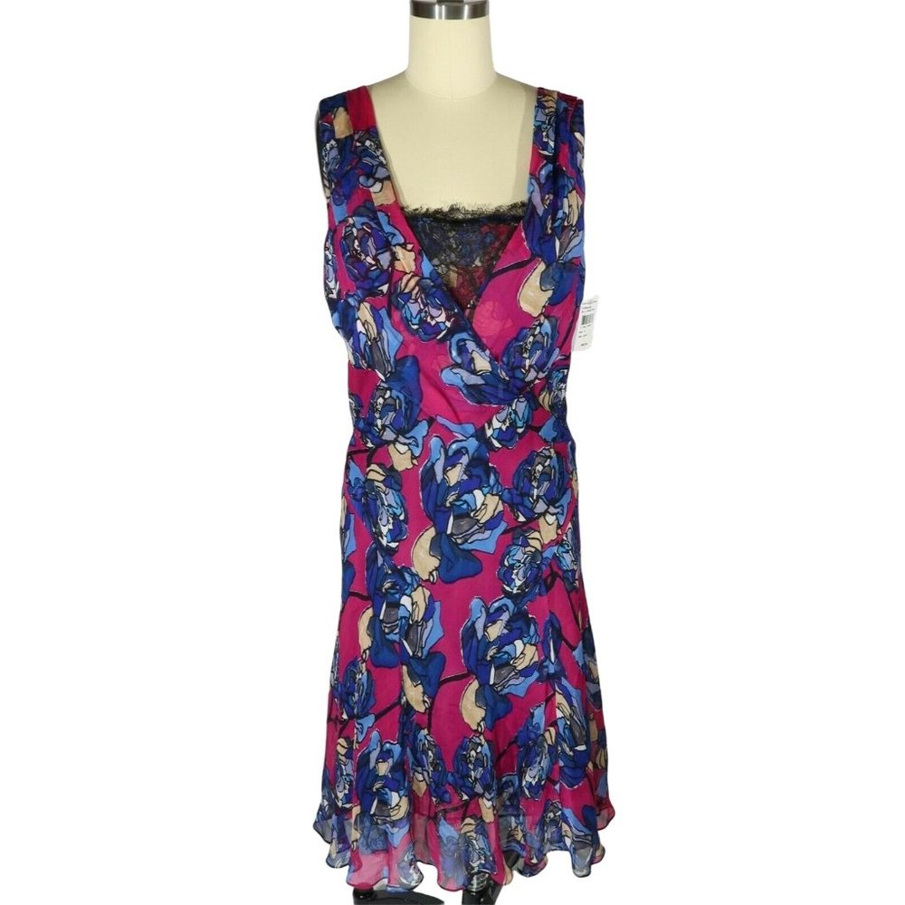 DIANE VON FURSTENBERG Size 12 Silk Suffolk Billy Rose Pink Lace Trim Dress NWT - Picture 1 of 7